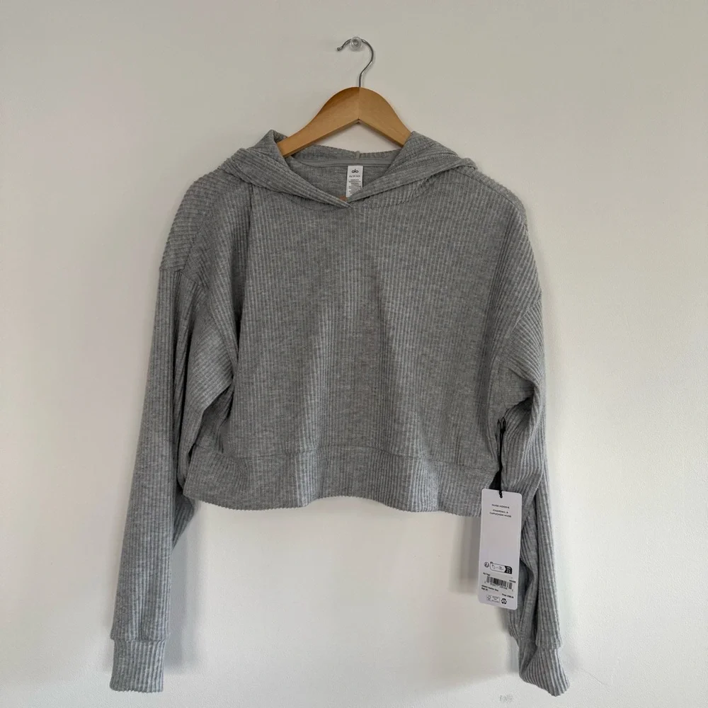 NWT‎ ALO Yoga Muse Hoodie Athletic Heather Grey Ribbed Size XS